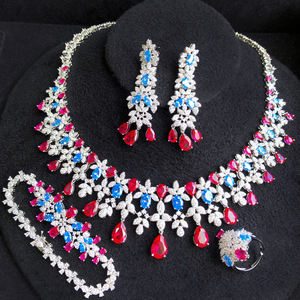 T312a सॉस नई ट्रेंडी गुलाबी बहुउए शादी पार्टी गहने जिरकॉन कॉपर डुबाई के साथ महिला दुल्हन नृत्य गहने के लिए सेट - Product Image 4