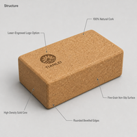 Brique de liège naturel haute densité en gros 9x6x3 pouces, antidérapante, avec logo personnalisé pour Pilates, salle de sport, studio, bloc de yoga en liège certifié BSCI