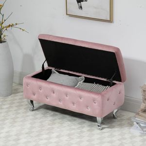 CSON - Banco Otomano Moderno de Estilo Velvet Rosa, de Gran Capacidad, para Sentarse, Bancos Otomanos - Product Image 1