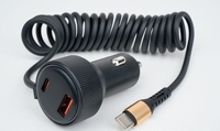 Adaptateur de chargeur de voiture rétractable PD QC3.0 LED 15V 20V 3A avec affichage numérique, charge rapide avec câble, adaptateur de chargeur de téléphone