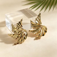 Bijoux de mode OEM/ODM, boucles d'oreilles statement irrégulières en or martelé, boucles d'oreilles statement vintage en forme de feuille pour femmes, bijoux texturés