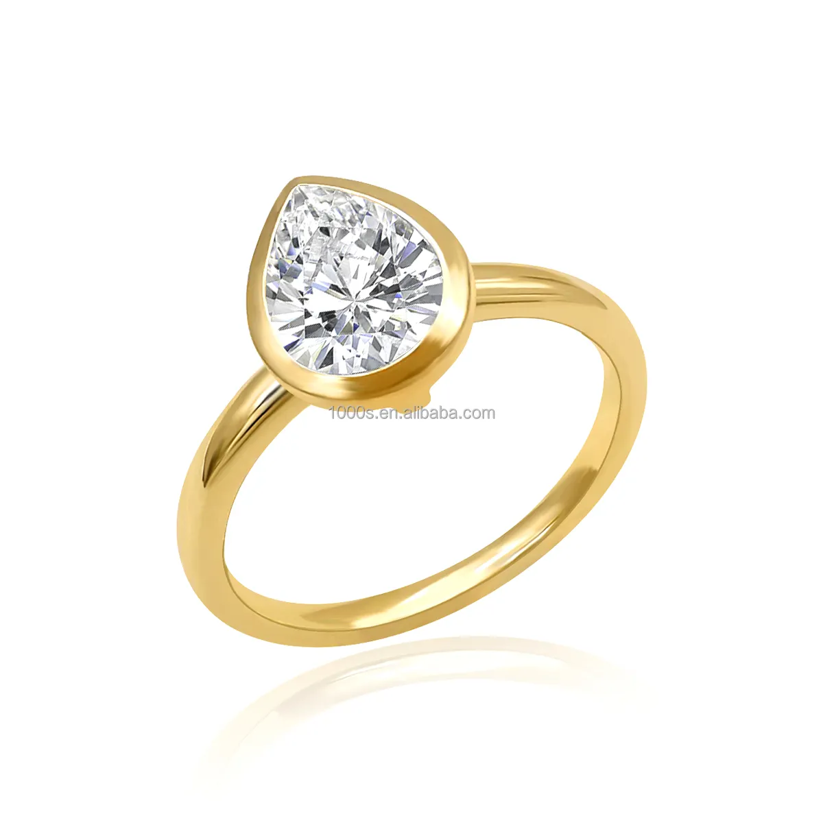 เครื่องประดับชั้นดี 14K สีเหลืองทอง 1.5ct D VVS Moissanite แหวนเครื่องประดับตัดแพร์แหวนหมั้น