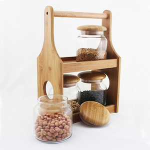 Factory Direct Customized Bamboo 2-tier Storage 4-Jars Glass Storage Organizer for <b>Kitchen</b> <b>Accessories</b> - Product Image 2