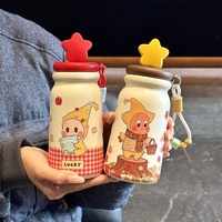 Mug Termos Vakum Berbentuk Bintang Desain Kartun Stylish Portabel dengan Lapisan Keramik dan Sedotan untuk Pelajar Wanita