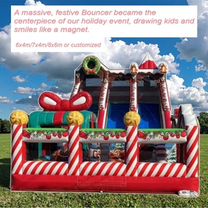 สไลเดอร์เป่าลมรูปซานตาคลอสสำหรับเด็กเล่นกลางแจ้ง พร้อมเครื่องเป่าลม ขาย - Product Image 3