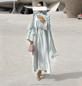 Yeni moda uzun kollu açık Abaya elbise boncuk tasarım müslüman kadınlar için <span class=keywords><strong>3</strong></span>-Piece Set-Islam giyim Maxi Kimono Nida yaz - Product Image 1