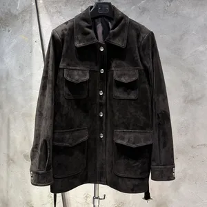 Veste en daim à simple boutonnage pour <span class=keywords><strong>femme</strong></span>, manteau en daim avec <span class=keywords><strong>ceinture</strong></span>, veste en daim <span class=keywords><strong>noire</strong></span> oversize pour <span class=keywords><strong>femme</strong></span> - Product Image 4