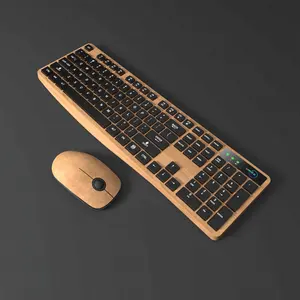 Grosir Mouse Keyboard nirkabel 2.4Ghz pola kayu Kombo untuk keyboard kantor bisnis