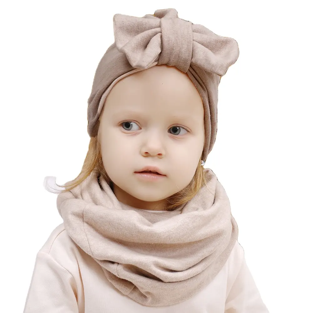 Hut und schal sets handmade baby stirnbänder stretchy baumwolle stirnband mit bögen für Infant baby feste farbe Fabrik großhandel