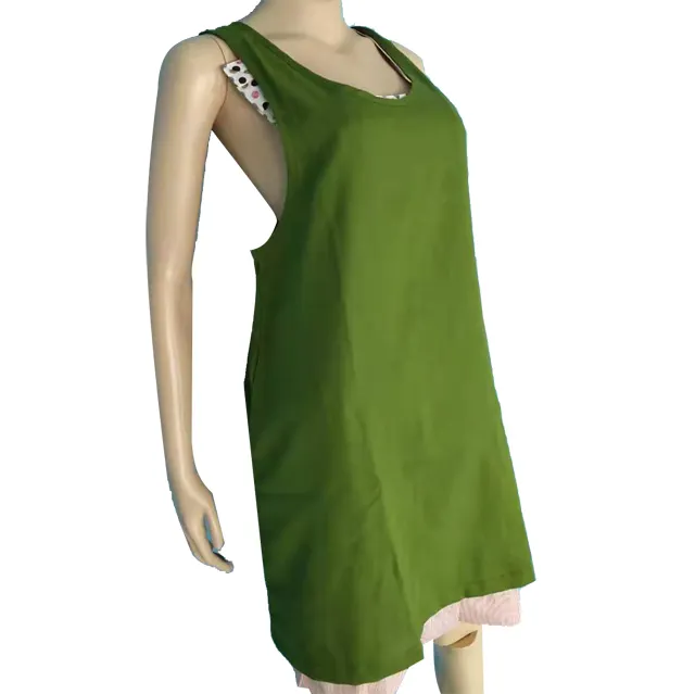 cotton linen blend Moss green back cross bib apron cris cross bib apron