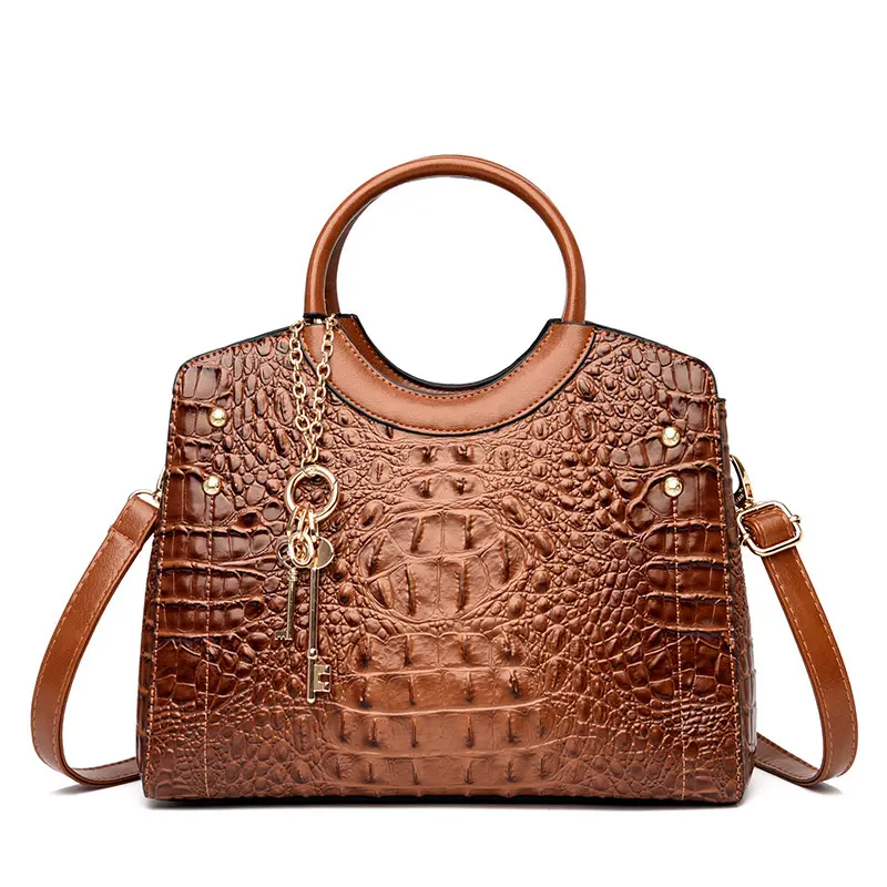 Popular style simple fashion retro women's high quality large capacity crocodile diagonal handbag