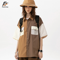 Chemise utilitaire unisexe OEM ODM à blocs de couleur, décontractée, à manches courtes, pour l'extérieur, chemise de travail légère pour la randonnée, avec logo personnalisé