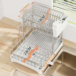 Porte-couverts à <span class=keywords><strong>2</strong></span> étages, rangement de cuisine, acier inoxydable, égouttoir pour vaisselle et bols, organisateur, support pour vaisselle, panier pour évier de cuisine - Product Image 3