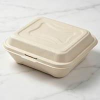 Boîte à burger en bagasse de canne à sucre, qualité alimentaire, avec couvercle à charnière, jetable, micro-ondable, biodégradable, pour plats à emporter, restaurant, pique-nique