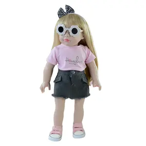 Factory Outlet Baby spielen Mädchen Spielzeug Stoff Körper lebensechte Vinyl Handwerk Puppen benutzer definierte amerikanische Puppe 18 Zoll