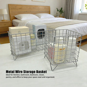 Silver Metal Square <b>Mesh</b> <b>Storage</b> <b>Basket</b> 1 Tier Hollow Office Home Organizer Bathroom Kitchen Countertop Use - Product Image 2