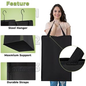 Hanging Laundry Hamper Black <b>Rectangular</b> Foldable With Handle For Closet Clothing Organizer 1 Pack One Section - Product Image 3
