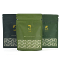Sac d'emballage personnalisé en poudre de thé vert matcha à fermeture éclair mat imprimé de qualité alimentaire pochette debout refermable en mylar