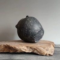 Articles de décoration pour la maison, vase en céramique rustique fait à la main, vase en terre cuite noir, décoration de vases à fleurs avec poignées