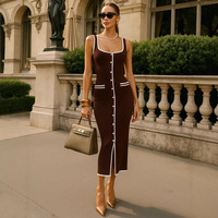 Nouvelle Robe Longue en Maille Style Gilet pour Femme Russe et Américaine, Couleurs Contrastées, Design Simple Boutonnage, Multiples Options