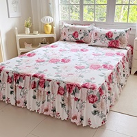 Vente en gros pour le commerce transfrontalier : Jupe de lit et couvre-lit en polyester imprimé floral brossé, style coréen, quatre saisons, avec dentelle, pour matelas Simmons