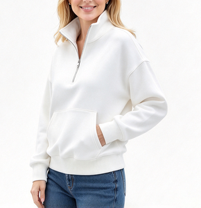 Sweat-shirt à demi-zip ample et épais en molleton de coton doux pour femme, avec poche kangourou - Product Image 3