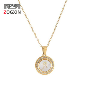 Zogxin Round Letter Pendant Necklace 18K Gold Plated Diamond Encrusted Initial A For Women Fashion Jewelry Daily Wear Gift - Product Image 1