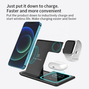 Caricatore <span class=keywords><strong>Wireless</strong></span> Pieghevole 3 in 1 <span class=keywords><strong>con</strong></span> Luce Ambientale LED per <span class=keywords><strong>Telefono</strong></span>, Orologio e AirPods, 15W, Ampia Disponibilità - Product Image 4