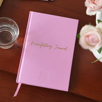 Carnet de gratitude et de manifestation A5 personnalisé avec logo, couverture rigide en lin rose, pour l'amélioration personnelle et la pleine conscience