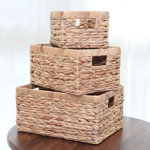 Panier de rangement en jacinthe d'eau naturelle avec poignée pour étagère de salon - Product Image 5