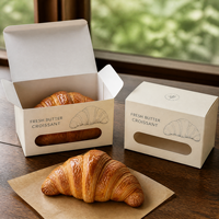 Boîte à croissants en papier kraft avec couvercle rabattable, matériaux recyclés, revêtement UV, fenêtre transparente, qualité alimentaire, emballage cadeau pour boulangerie