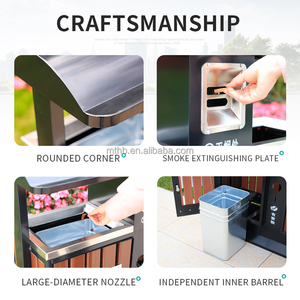 ถังขยะกลางแจ้งแบบสองช่องทำจากไม้และเหล็ก พร้อมฝาปิดสำหรับแยกประเภทขยะ - Product Image 2