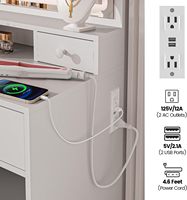 Miroir LED avec prise de courant, ensemble de coiffeuse avec tabouret de rangement et 4 tiroirs blancs, pour chambre et salle de bain
