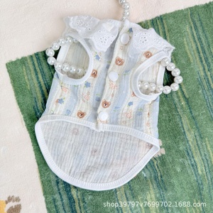 Ropa para Mascotas, Chaleco con Ribete <span class=keywords><strong>de</strong></span> Encaje, Estilo Casual Japonés y Coreano, Primavera-Verano, para Gatos, Bichón Frisé y Perros, Venta al Por Mayor - Product Image 4