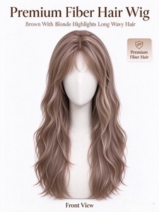 Peluca de Fibra con Reflejos Rubios Marrones, Larga y Ondulada, Sintética, con Línea de Cabello Natural, Suave y Voluminosa para Uso Diario - Product Image 3