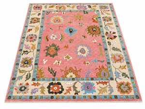 Alfombra Floral Anudada a Mano, Rectangular, de Lana y Acrílico, Pelo Medio, Estilo Oriental, Rosa Beige, Decoración para Sala de Estar - Product Image 3