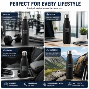 Flacon à vide isolé à double paroi en acier inoxydable à bouche étroite de 500ml bouteille d'eau de yoga de peinture en caoutchouc de sport personnalisée de 17oz vente en gros - Product Image 2