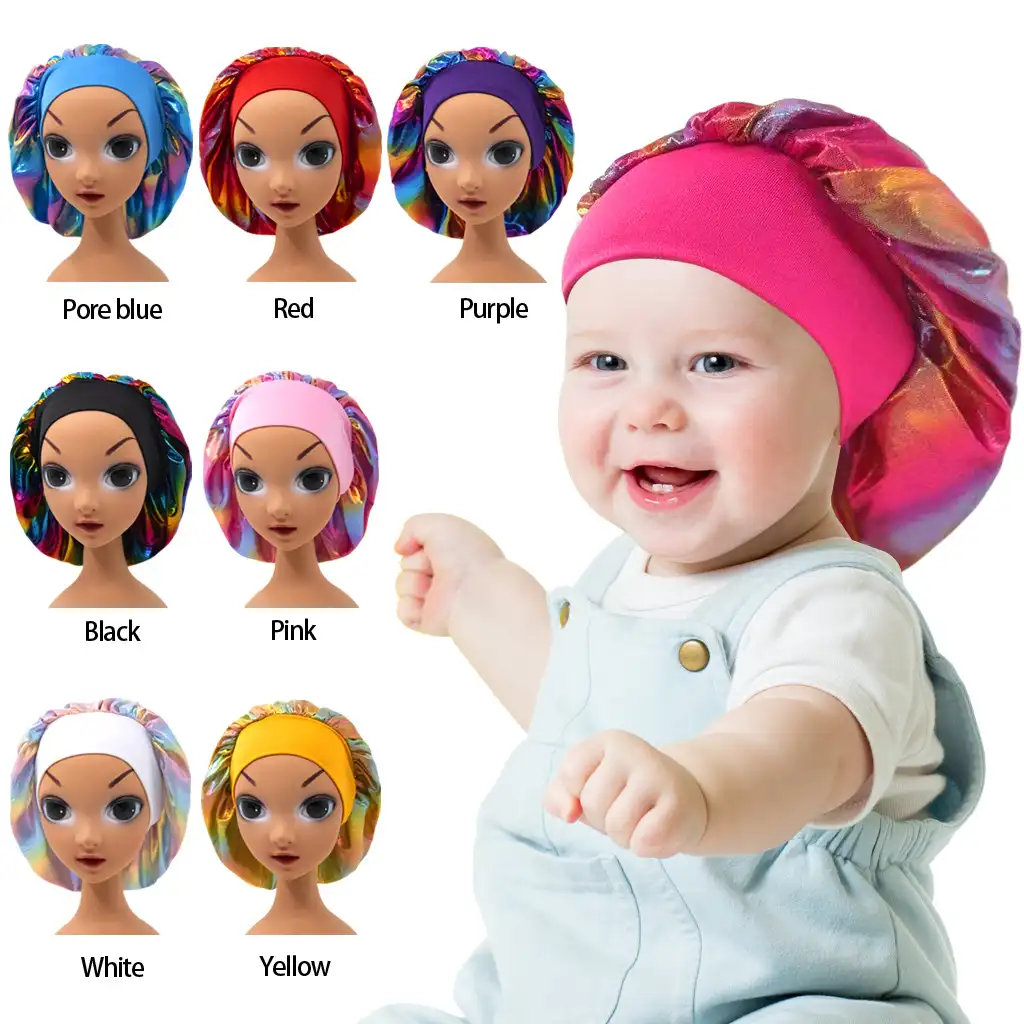 Bonnets brillants en Satin de soie pour enfants, 12 pièces, accessoire de cheveux pour bébé, Logo personnalisable, vente en gros