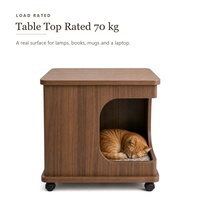 Table d'appoint moderne en bois massif pour bureau à domicile avec niche pour chat sous le bureau et roulettes