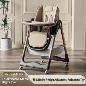 Silla Alta Multifuncional para Bebé, Plegable y <span class=keywords><strong>Reclinable</strong></span>, Altura Ajustable, con Doble Bandeja, Silla de Comedor para Niños - Product Image 2