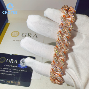Cuban Link Bracelet 925 Sterling Silver VVS Moissanite Diamond 15MM Iced Out Cuban Link Chain Buss <b>Down</b> Hip Hop Jewelry Bracelet - Product Image 3