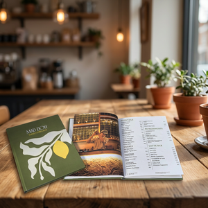 Menú de restaurante personalizado, tamaño completo, a todo color, ecológico, con tapa dura, papel impreso resistente a desgarros. - Product Image 1
