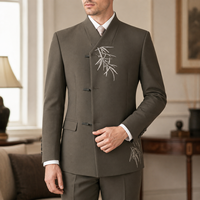 Costume sur mesure de haute qualité, sur mesure, formel, col mandarin, broderie en bambou, ensemble de 2 pièces pour homme