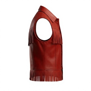 Nuevo Chaleco de Cuero Rojo Personalizado para Hombre con Flecos, Cuello Vuelto, Cierre de un Solo Botón, Prenda Exterior Informal para Otoño - Product Image 3