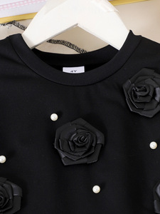 Set Abbigliamento Estivo 2026 per <span class=keywords><strong>Bambina</strong></span>, Maglietta Nera con Collo a O e Fiori 3D + Pantaloni, <span class=keywords><strong>Completo</strong></span> 2 Pezzi - Product Image 3