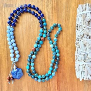 MN44288 Colgante de Cristal Azul Facetado de Lapislázuli y Apatita de Océano Profundo, 108 Mala, Joyerí<span class=keywords><strong>a</strong></span> para Yoga y Meditación para Establecer Objetivos - Product Image 3