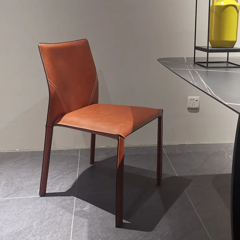 Moderno francês américa do norte luxo laranja couro tampa sala de jantar cadeira para hotel restaurante jantar