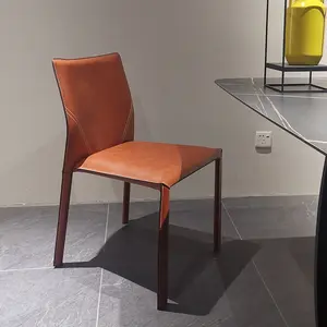 Modern French North America Luxury Orange Leather Cover Dining Room Chair For Hotel Restaurant Dine