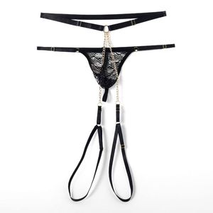 Culotte string sexy en dentelle noire avec chaîne réglable, transparente, lingerie érotique pour homme, été 2023, Saint-Valentin - Product Image 2