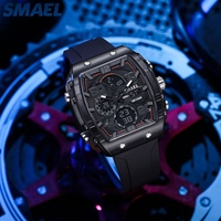 Jam Tangan Pria SMAEL 8109 Desain Sport Fashion Logo Kustom Persegi Analog Quartz Kaca Akrilik Jarum Bercahaya Alarm Tahan Air 50 Bar